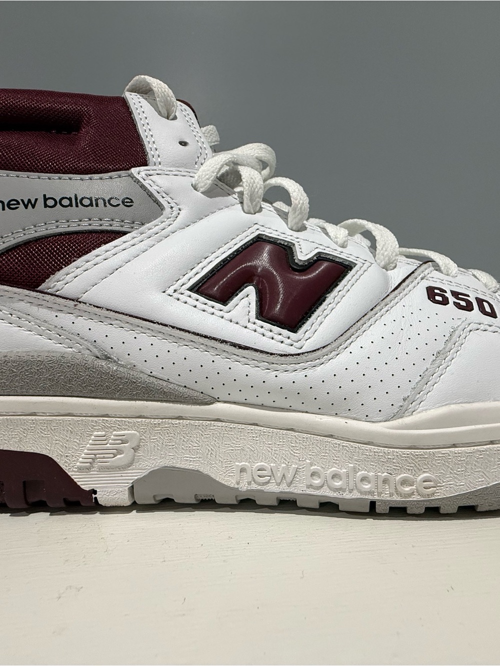 New Balance Burgundy and White Sneaker Interior Tag Detail
